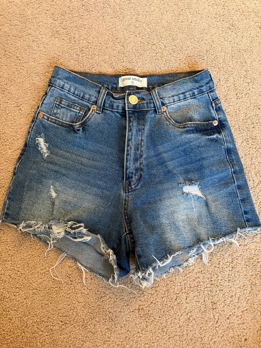 Great Smoky High-Rise Distressed Denim Shorts - Blue S